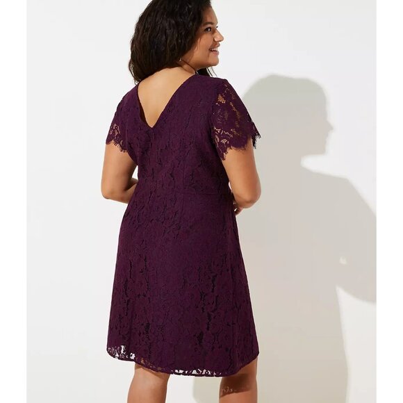 NWT Ann Taylor LOFT Womens Plus Size 18 Purple Lace Mini Flare Dress NEW NWT Ann Taylor LOFT Womens Plus Size 18 Purple Lace Mini Flare Dress NEW